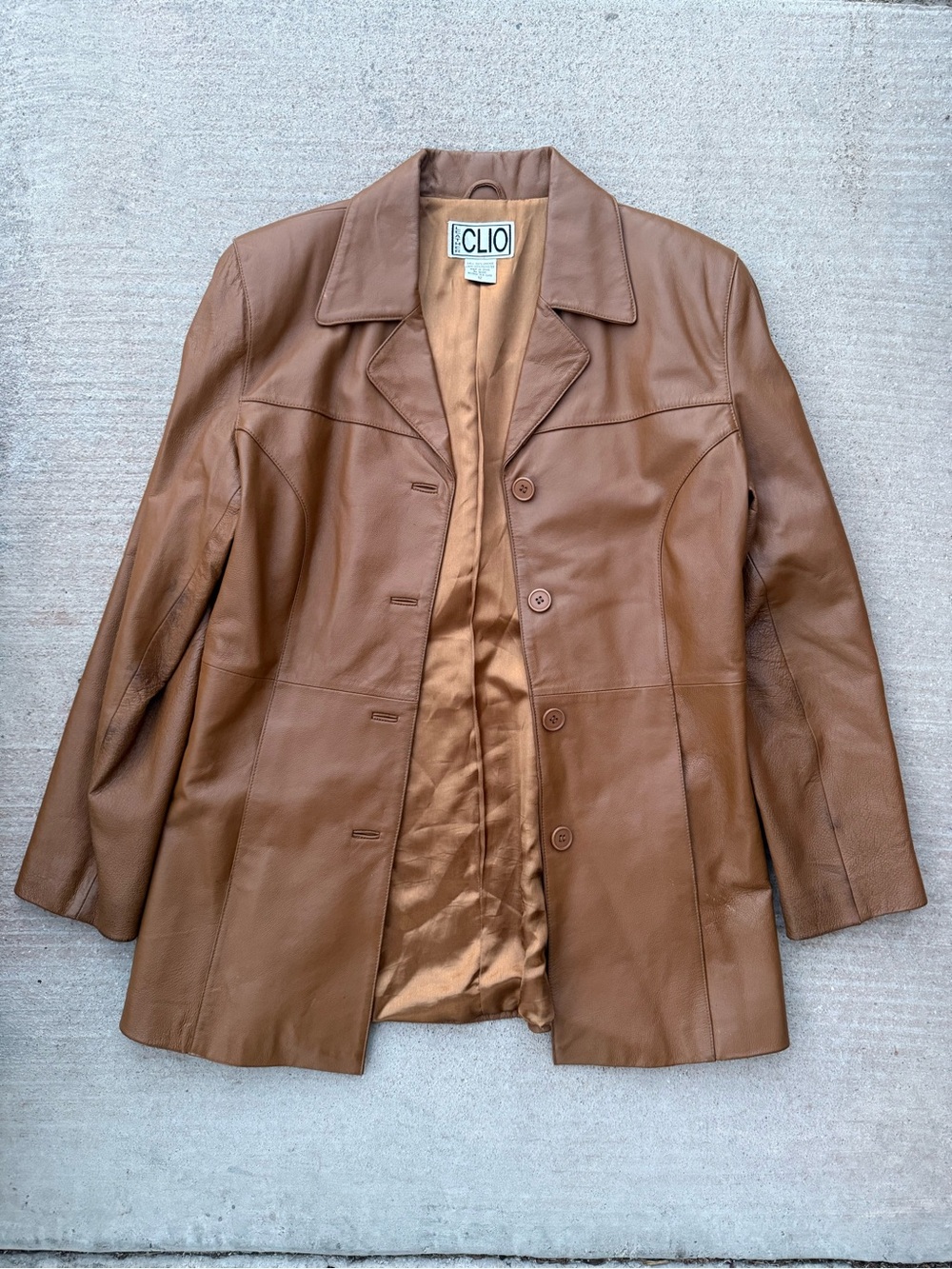 Vintage Clio Tan Leather Button-Front Jacket